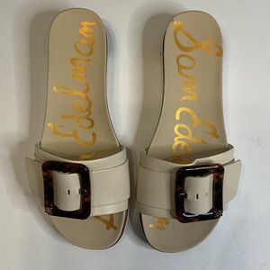 Sam Edelman Cream Buckle Slide Sandals